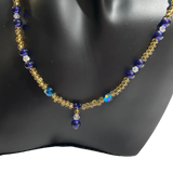 Gold and Blue Beaded Necklace