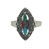Silver and Multicolor Rhinestone Statement Ring - Size 10