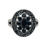 Silver and Black Rhinestone Statement Ring - Size 6.5