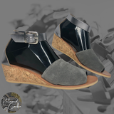 Cocobelle Grey Sedona Suede Cork Wedge Sandals - Size 7.5 / 38 - Women