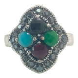 Silver and Multicolor Rhinestone Statement Ring - Size 8.5