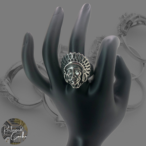 Silver Tribal Head Ring - Size 9.5