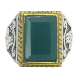 Silver and Gold Boho Ring with Green Stone - Size 8.5
