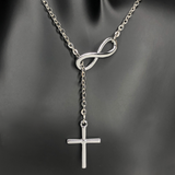 Silver Infinity and Cross Y Necklace
