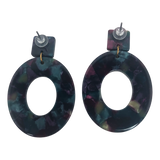 Dark Multicolor Oval Hoop Drop Earrings