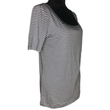 Susina Grey Folkstone Pinstripe Square Neck Short Sleeve Striped Print T-Shirt - Size XS