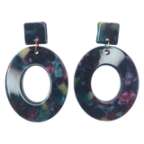 Dark Multicolor Oval Hoop Drop Earrings