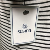 Susina White Pinstripe Square Neck Short Sleeve Striped Print T-Shirt - Size Small