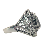 Silver and Black Rhinestone Statement Ring - Size 10