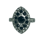 Silver and Black Rhinestone Statement Ring - Size 10