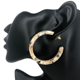 Ivory and Black Marble Resin Post Hoop Earrings