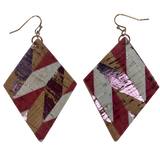 Red, Pink, and White Tribal Printed Cork Earrings
