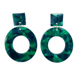 Blue Green Tortoise Shell Oval Hoop Drop Earrings