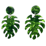 Green Resin Palm Leaf Earrings