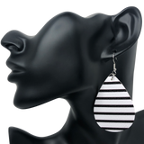 White and Black Faux Leather Teardrop Earrings