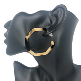 Black and Tan Resin Small Octagonal Hoop Earrings