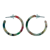White Multicolor Resin Small Circular Hoop Earrings