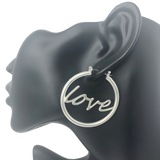 Matte Silver Love Hoop Earrings