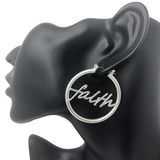 Matte Silver Faith Hoop Earrings
