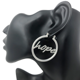 Matte Silver Hope Hoop Earrings