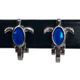 Silver and Blue Turtle Clip-On Stud Earrings