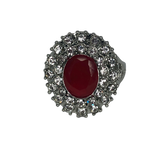 Silver and Red Rhinestone Statement Ring - Size 8.5