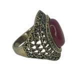 Gold Boho Ring with Red Stone - Size 10