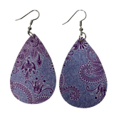 Purple Paisley Faux Leather Teardrop Earrings