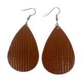 Cognac Faux Leather Teardrop Earrings