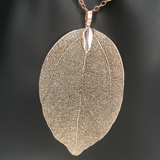 Rose Gold Filigree Leaf Long Chain Necklace