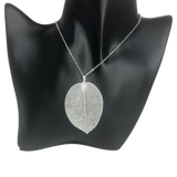 Silver Filigree Leaf Long Chain Necklace