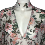 Wildflower Pink and Green Boho Flowy Blouse  - Size Small