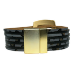 Black Leopard Leather Open Box Magnetic Lock Bracelet