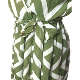 Expresso Green and Cream Chevron Faux Wrap Dress - Size Medium