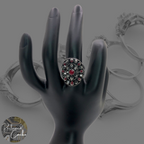 Silver, Red, and Black Rhinestone Statement Ring - Size 8