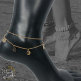Gold Double Strand Hanging Discs Anklet