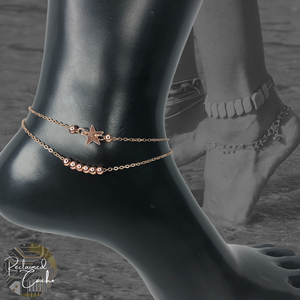 Rose Gold Double Strand Simple Bead and Star Anklet