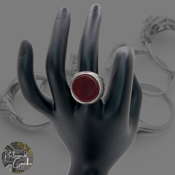 Silver Boho Ring with Red Stone - Size 8