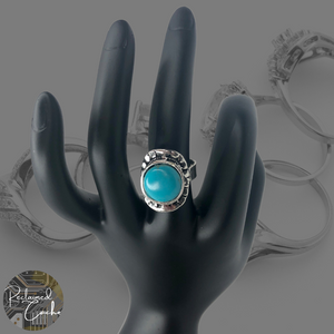 Silver Boho Ring with Turquoise Stone Ring - Size Adjustable