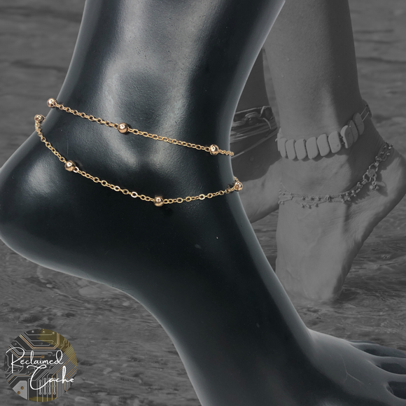 Gold Simple Bead Double Strand Anklet