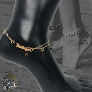 Gold Double Strand Bar and Stars Anklet