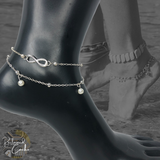 Silver Double Strand Infinity and Pearl Anklet