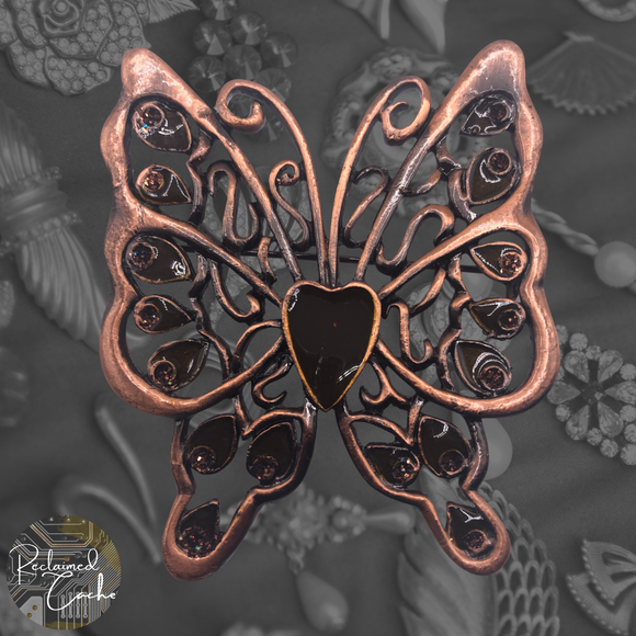 Large Antique Copper and Brown Butterfly Brooch