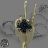 Black and Gun Metal Geometric Rhinestone Statement Ring - Size One Size Fits Most