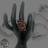 Gold and Red Rhinestone Statement Ring - Size 9