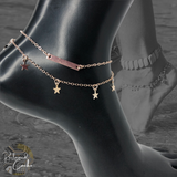 Rose Gold Double Strand Bar and Stars Anklet