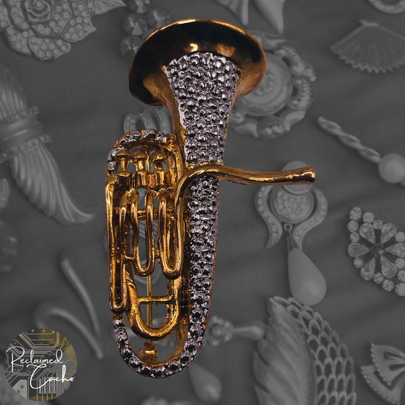 Gold and Silver Tuba Brooch