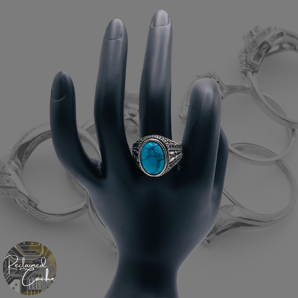Silver and Turquoise Stone Boho Ring - Size 9.5