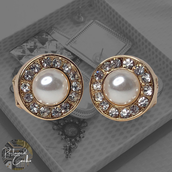 Gold and Pearl Round Pearl Clip-On Stud Earrings