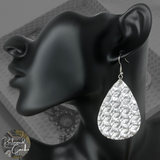 Silver Faux Leather Teardrop Earrings